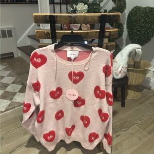 Women's Pink Rose Heart Patterned Sweater - Size Medium Pink Rose NWT